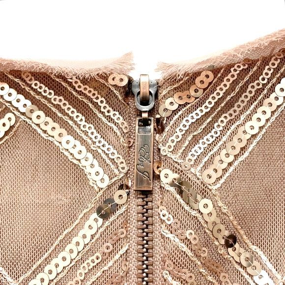 Eliza J Lattice Pattern Sequin Sheath Dress Rose Gold Taupe Women’s Size 6 - Picture 13 of 16